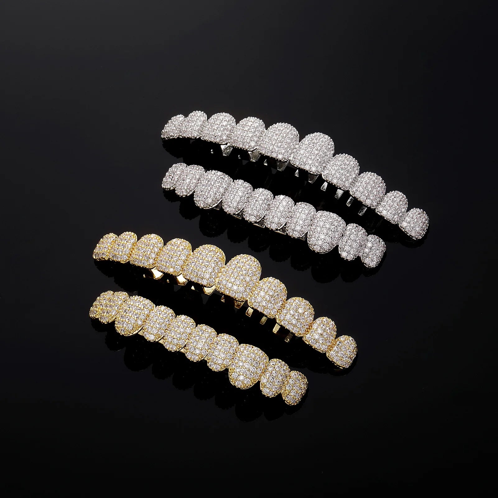 TOPGRILLZ 5A CZ Stones Teeth Grillz 14K Gold Plated Tooth Caps