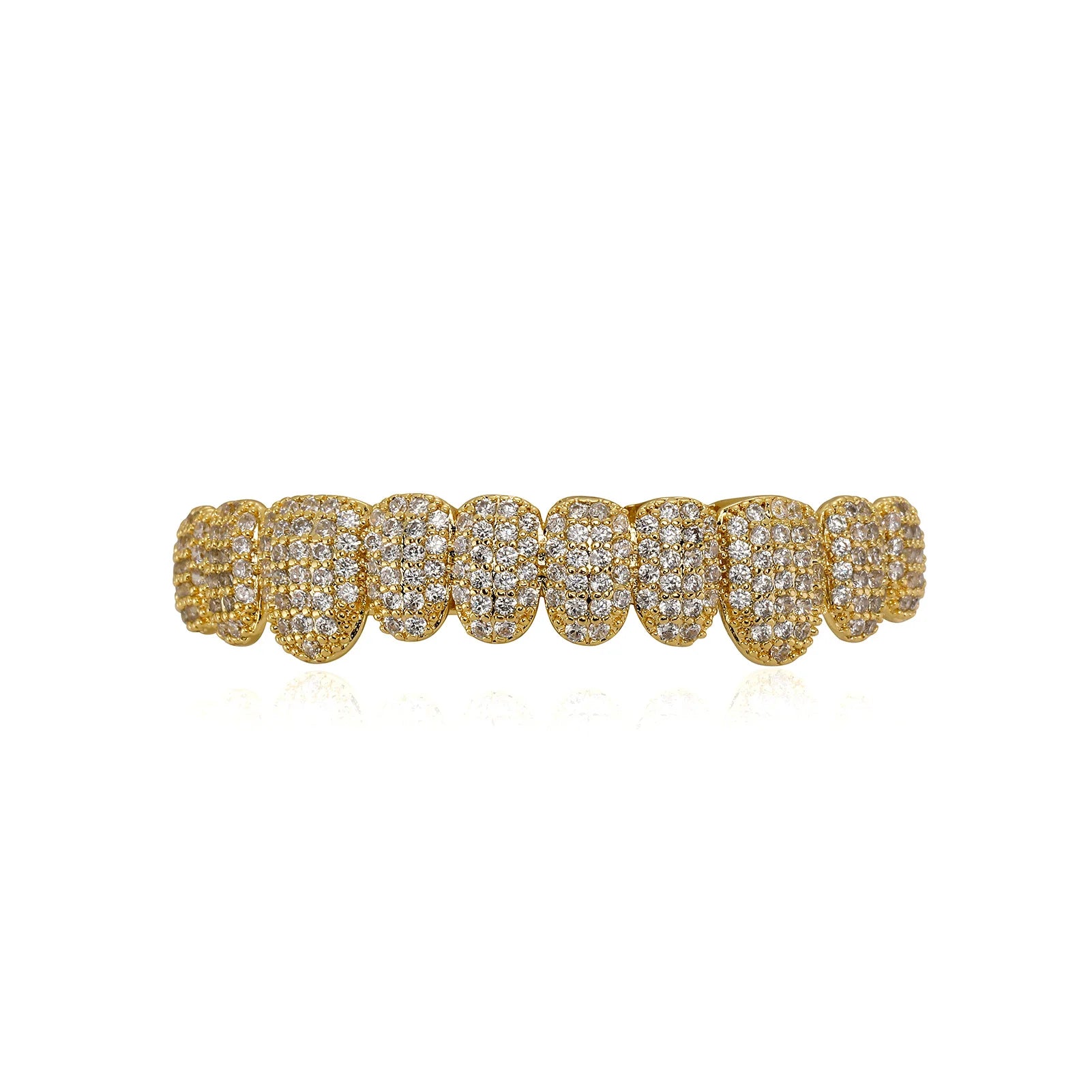 TOPGRILLZ 5A CZ Stones Teeth Grillz 14K Gold Plated Tooth Caps