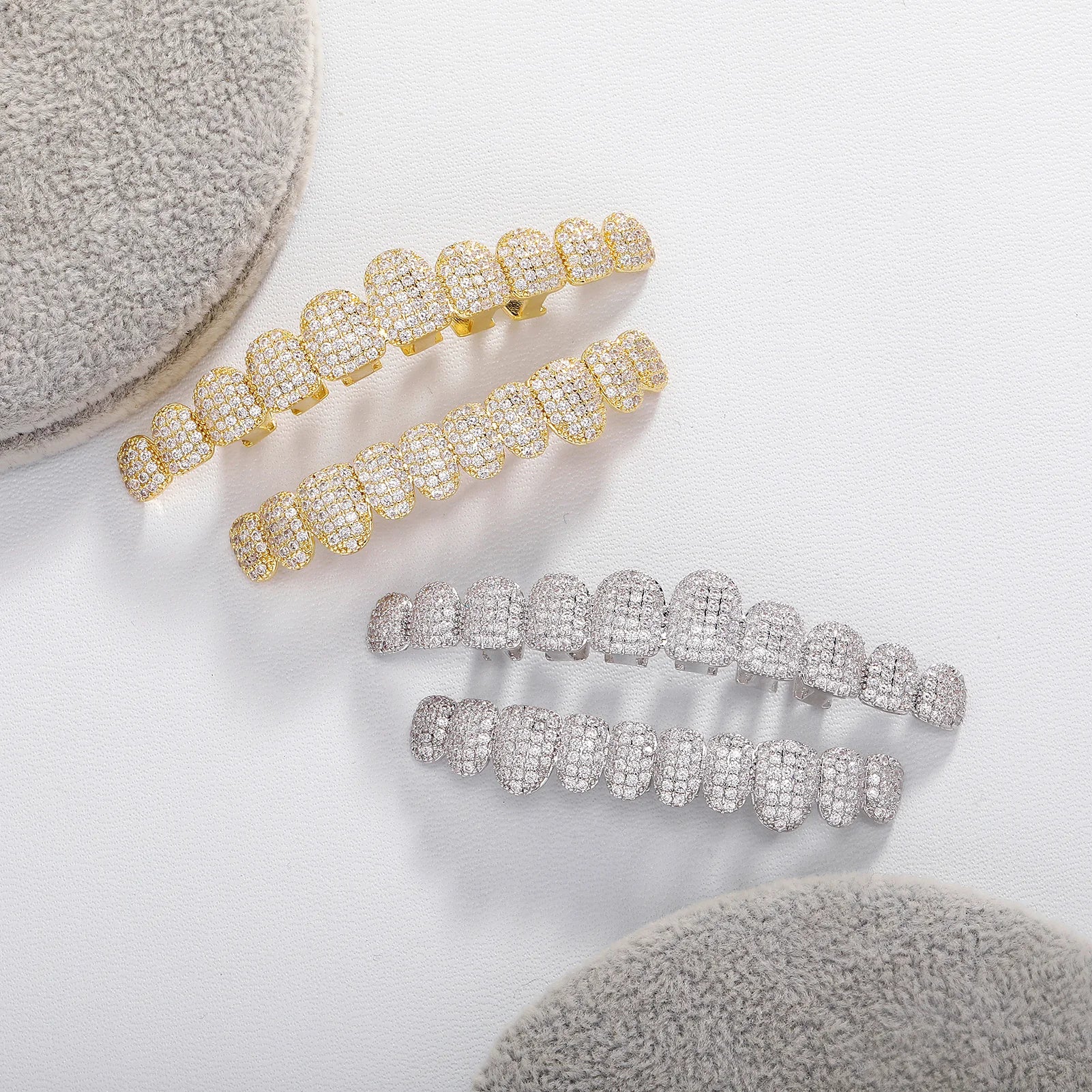 TOPGRILLZ 5A CZ Stones Teeth Grillz 14K Gold Plated Tooth Caps