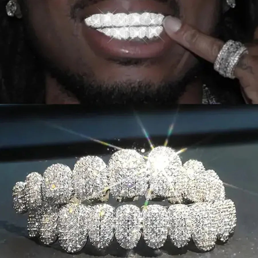 TOPGRILLZ 5A CZ Stones Teeth Grillz 14K Gold Plated Tooth Caps