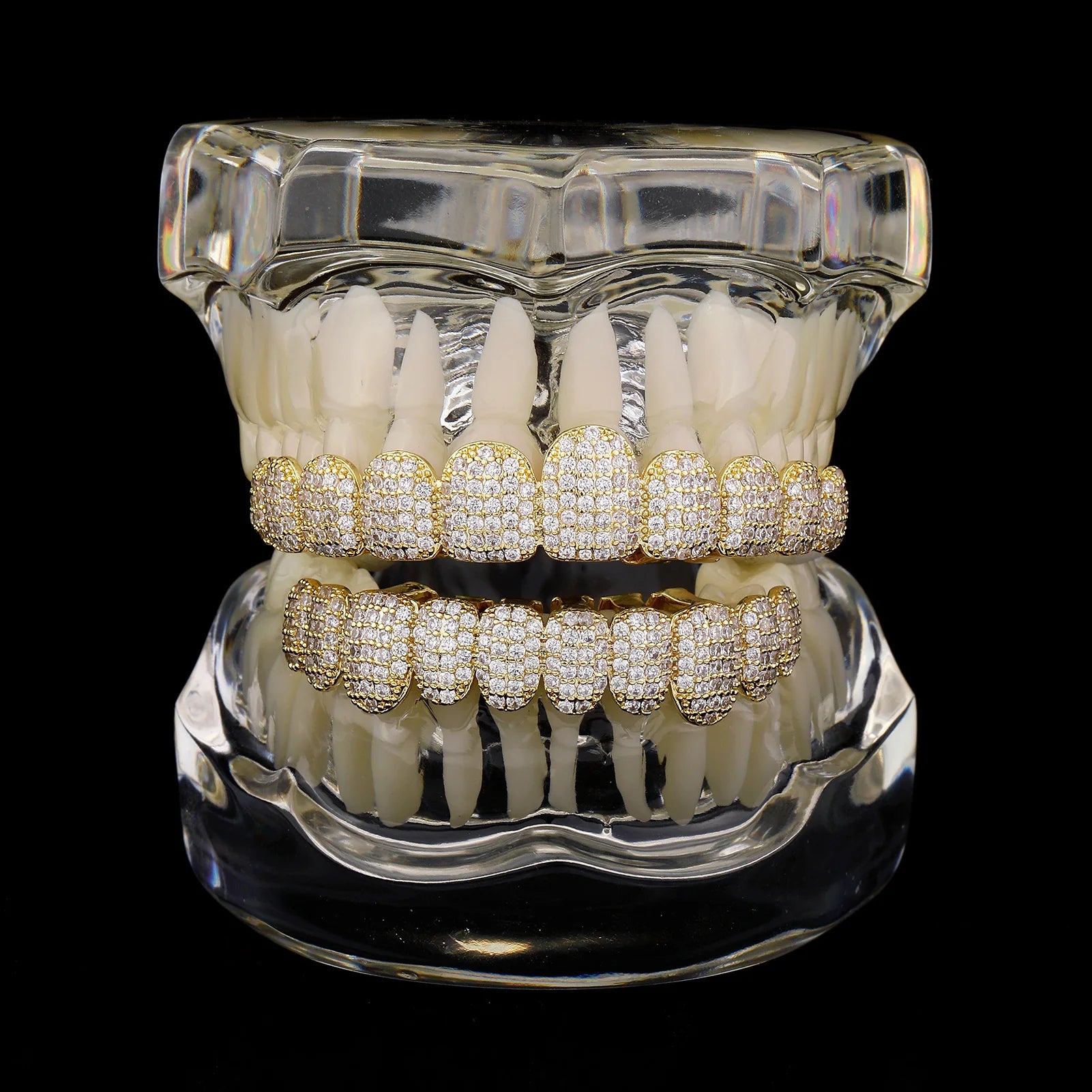 TOPGRILLZ 5A CZ Stones Teeth Grillz 14K Gold Plated Tooth Caps