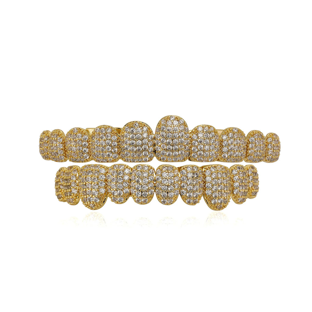 TOPGRILLZ 5A CZ Stones Teeth Grillz 14K Gold Plated Tooth Caps