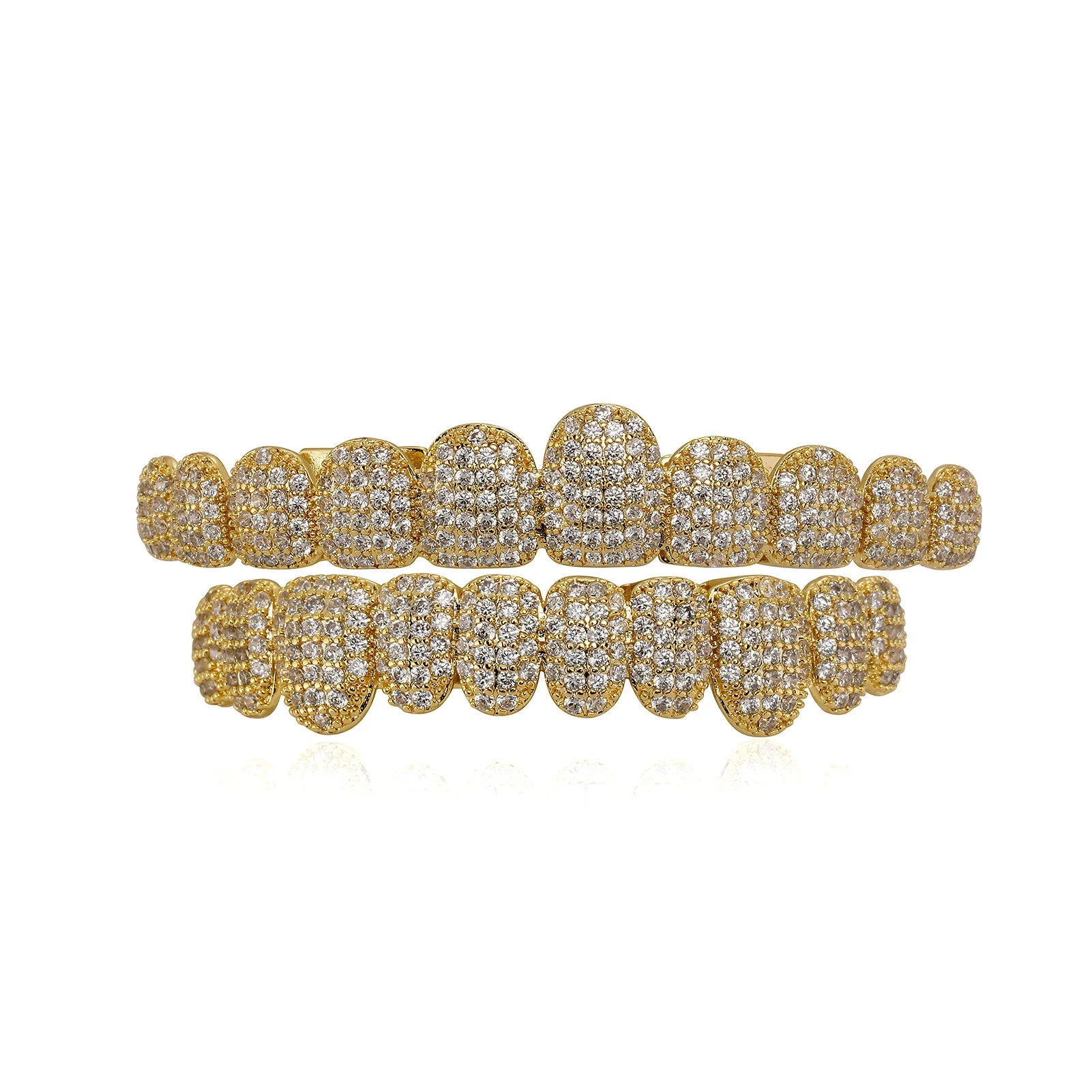 TOPGRILLZ 5A CZ Stones Teeth Grillz 14K Gold Plated Tooth Caps